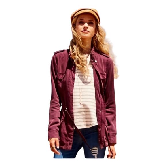 Altar’d State Mauve Raw Hem Peplum Utility Jacket Women’s Size L Lightweight - Picture 1 of 13